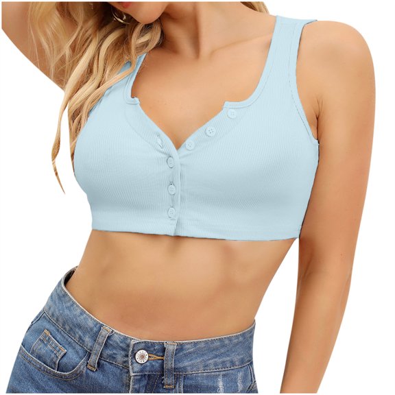 OAVQHLG3B Womens Tank Tops Summer Casual Vest Pullover Navel Buttons Blouse Solid Sleeveless Tank Tops