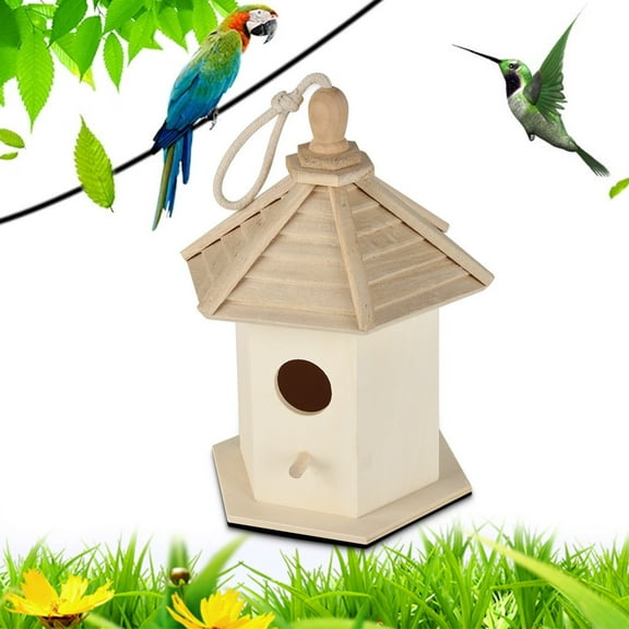 OAVQHLG3B Wooden Bird House, Hanging Birdhouse for Outside, Garden Patio Decorative Nest Box Bird House for Wren Swallow Sparrow Hummingbird Throstle Bird Box