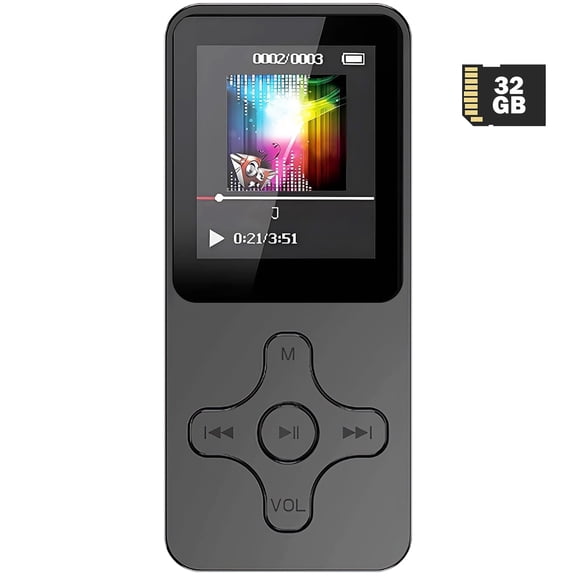 OAZOUF 32GB MP3 Player, Portable Music Player with Bluetooth, Built-in Speaker Video Photo FM Radio Voice Recorder Pedometer E-Book Stopwatch, Black