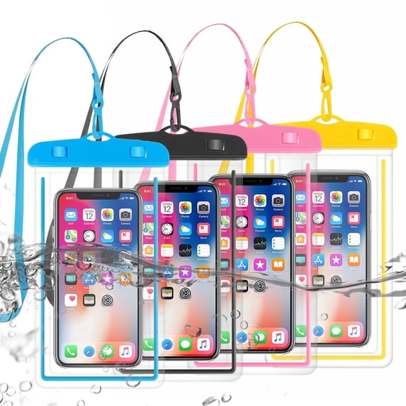 OAZOUF 4 Pack IPX8 PVC Waterproof Phone Pouch Bag with Fluorescent Detachable Lanyard for iPhone Android