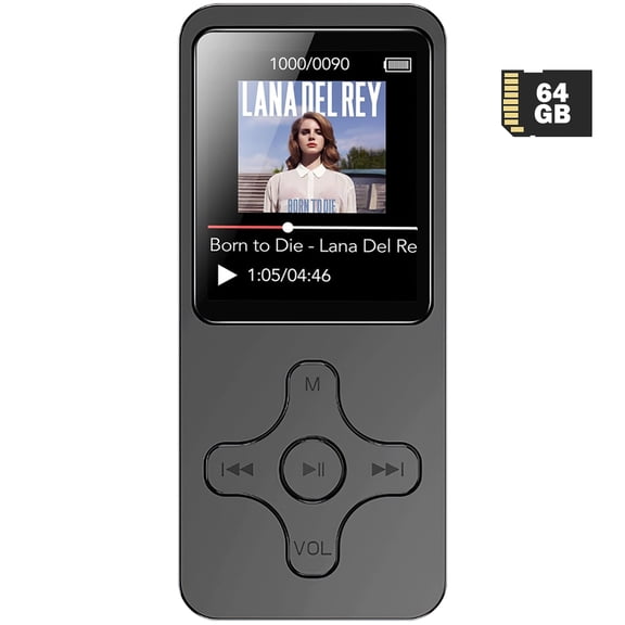 OAZOUF 64GB MP3 Player, Portable MP3 Player with Bluetooth, Built-in Speaker Video Photo FM Radio Voice Recorder Pedometer E-Book Stopwatch, Black