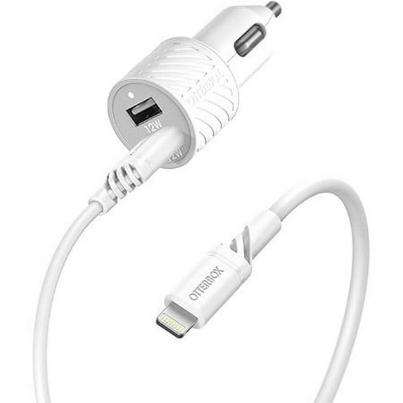 OB 24W USB-A Dual Port Car Charger + 1M Lightning to USB-A Cable -Car Charging Kit-White