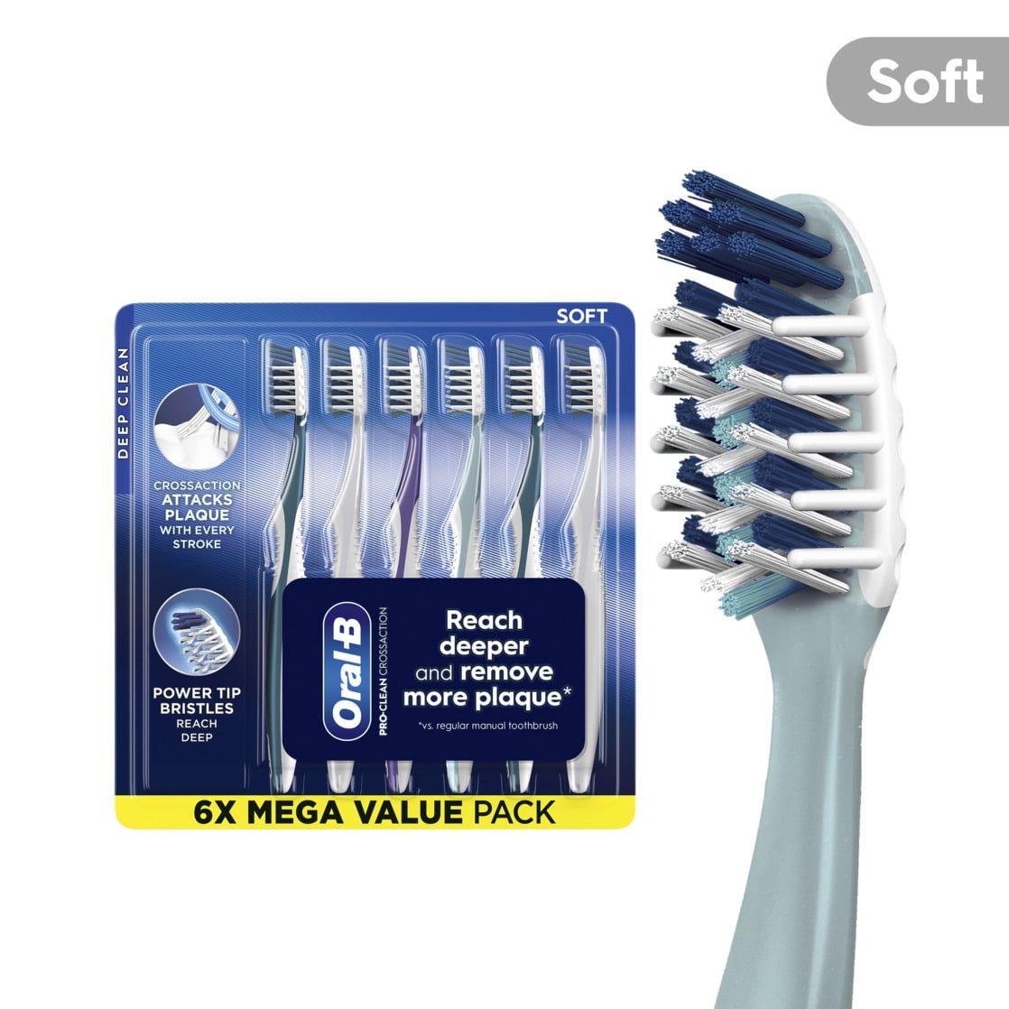 Oral-B Pro Clean CrossAction Toothbrush - Deep Plaque Removal, 6 Pack