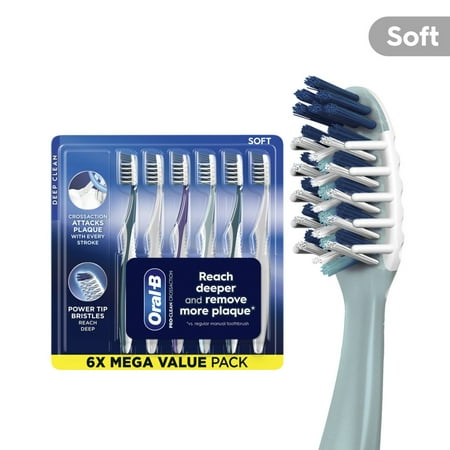 Oral-B Pro Clean Cross Action Toothbrushes, Deep Plaque Removal, 6 Count