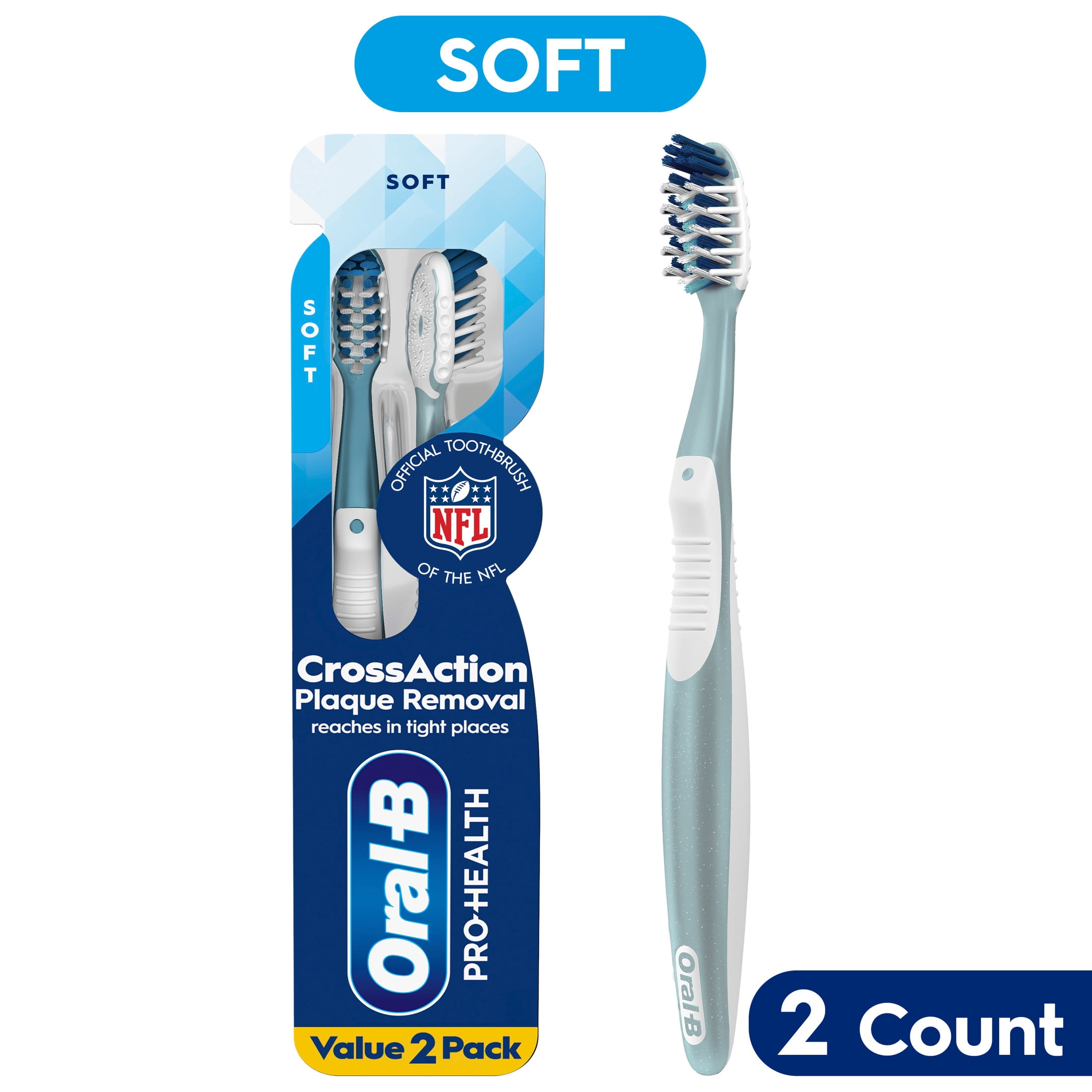 Oral-B PRO-HEALTH CrossAction Toothbrush, NFL, Soft 2 Count
