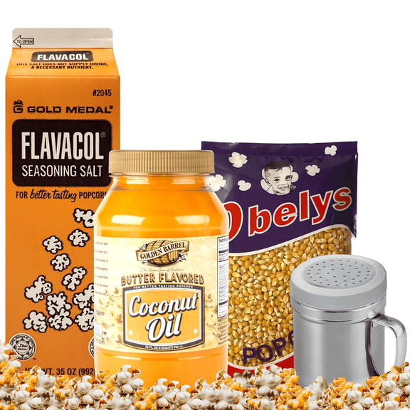 OB Popcorn Kit - Movie Night Popcorn Set | Buttery Oil 32oz, Seasonings Salt 35oz, Yellow Kernels 32oz and Shaker 10oz