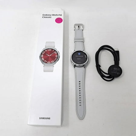 OB Samsung Galaxy Watch6 Classic 43mm SM-R950 Bluetooth Smartwatch w/ Fitness Tracker - International Version (Latin Version) - Silver