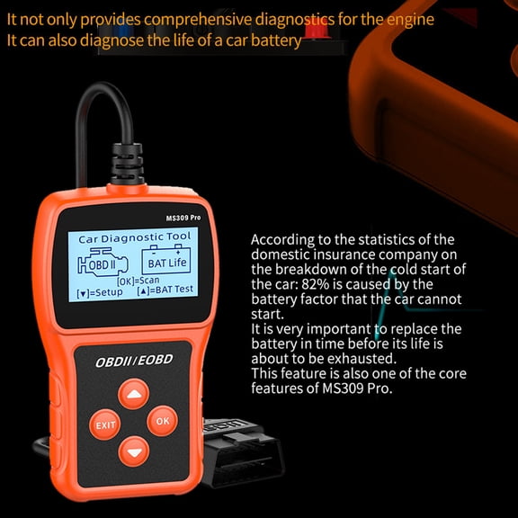 OBD II Scanner Obd OBDII Scanner, Car Engine Fault Code Reader Battery Tester Professional CAN Diagnostic Scan Tool for 12V Gasoline Vehicles, Orange