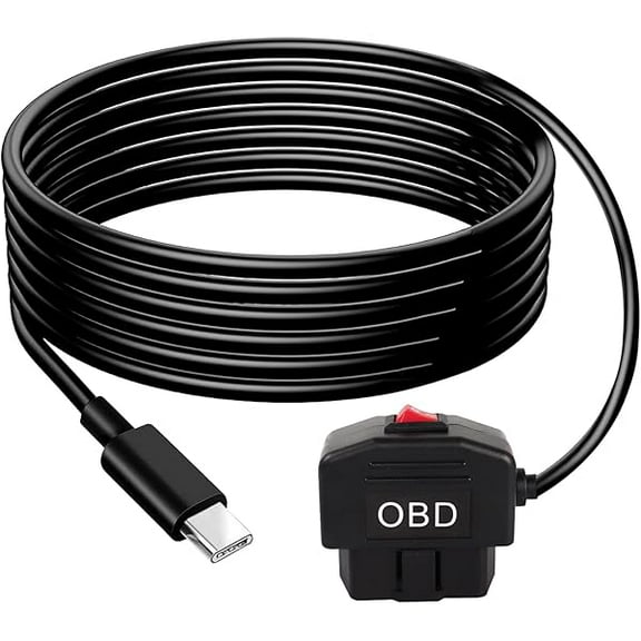 OBD Power Cable for Dash Camera, OBD to USB Type-C OBDII Power Adapter, Hardwire Charger Cable 24 Hours Surveillance and Acc Mode with Switch Button, Low Voltage Protection 11.6-40V to 5V/3A (11.5FT)