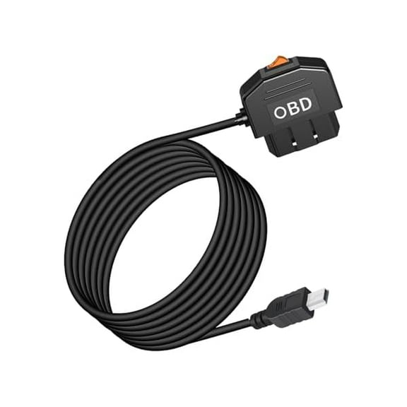 OBD Power Cable for Dash Camera, OBD2 to Mini USB Power Adapter Hardwire Charger Cord,12-24V to 5V 3A,24h Parking Surveillance/Acc Mode with Switch Button for Dashcam, GPS or Radar-3.5M