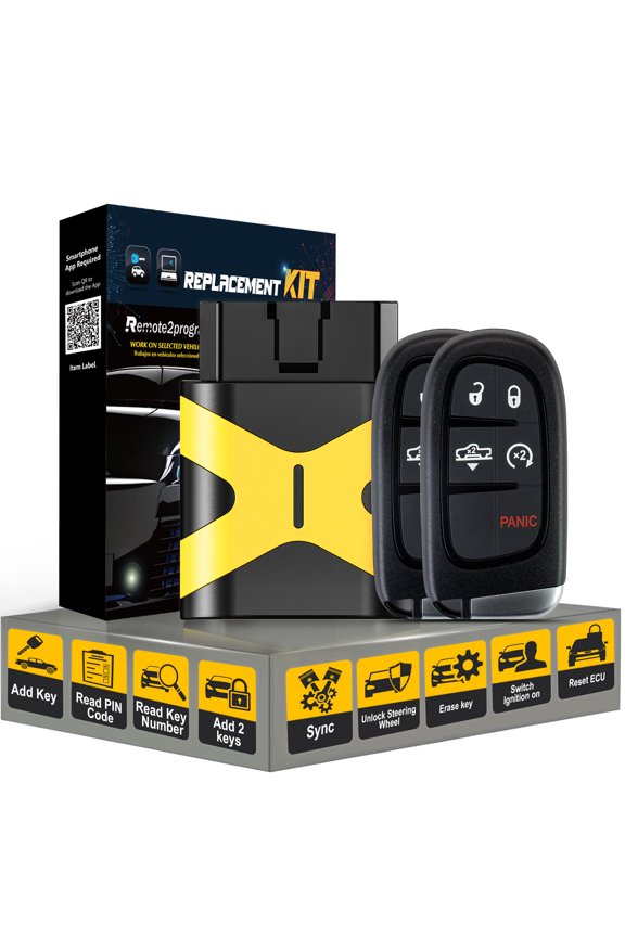 OBD Tool Car Key Programmer for Add Two Keys and Smart Keyless Entry Remote Control Replacement for 2013-2017 Dodge Ram 1500 2500 3500 with FCC: GQ4-54T