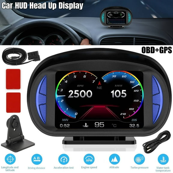 OBD2+GPS HUD Gauge Dual System Car Digital Head Up Display Speedometer Turbo RPM Alarm Temp