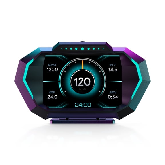OBD2 Gauge Display with Speed, Heads Up Display for Cars P24, Fuel Consumption, RPM, Overspeed Alarm, OBD+GPS Digital Speedometer Suitable for All Car