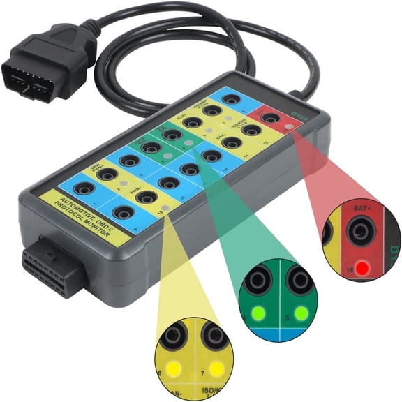 DUOYI Automotive OBDII Protocol Monitor, OBD2 Breakout Box, 16-Pin CAN Test Code Reader with Power/Grounding Detection