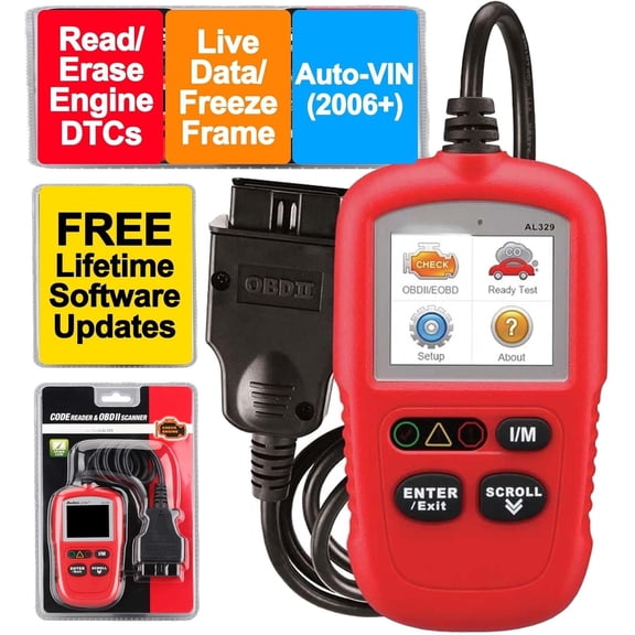 OBD2 Scanner AL329, Upgraded AutoLink AL319,  VIN, Check-Engine-Light Code Reader, MIL Reset, One-Click I/M Readiness, CAN  Diagnostic Scan Tool, for  OBD II  After 1996