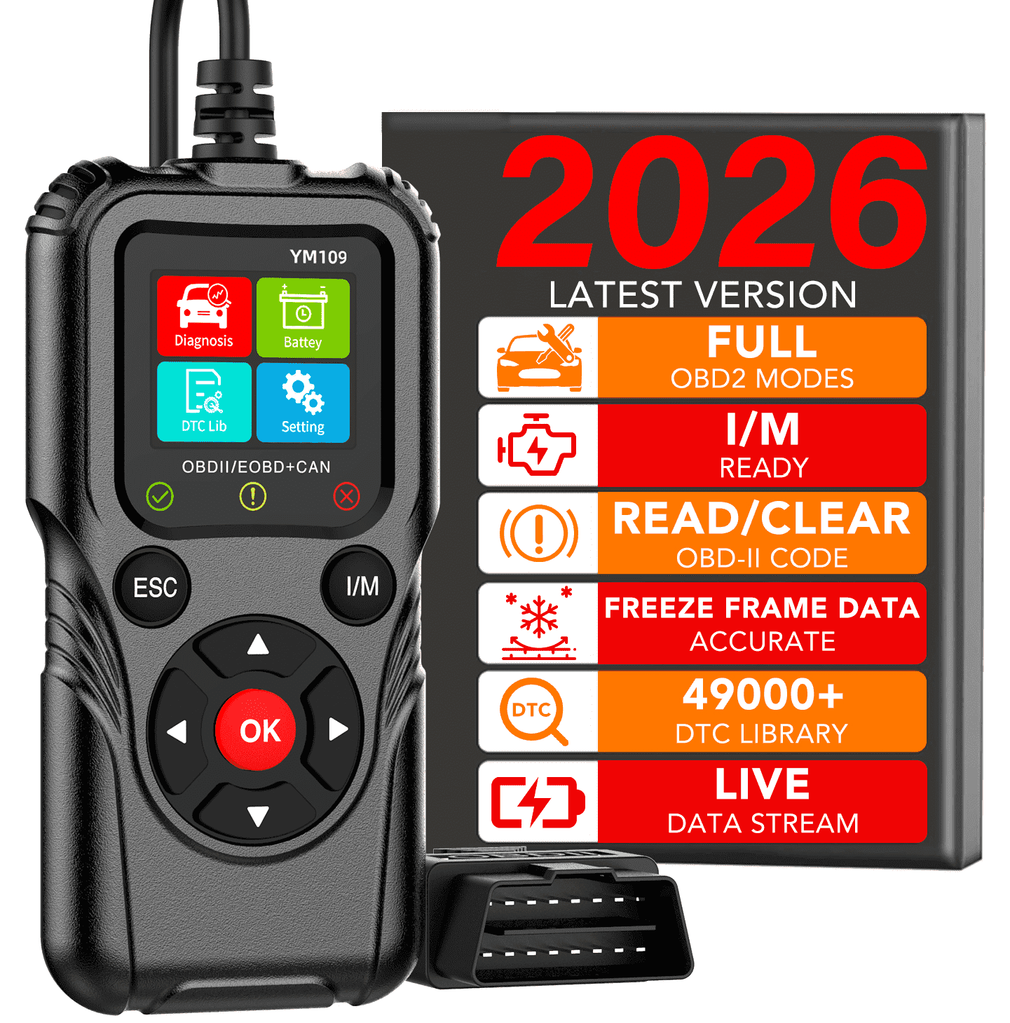 OBD2 Scanner, Car Code Reader, Auto Diagnostic Tool for Check Engine Light, Car Scanner for All Vehicles since 1996, Black