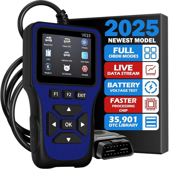 OBD2 Scanner Diagnostic Tool, Check Engine Code Reader with 35901 DTC Lookup, Mode 6 & 8, I/M Readiness for  OBDII  Since 1996 (Blue)