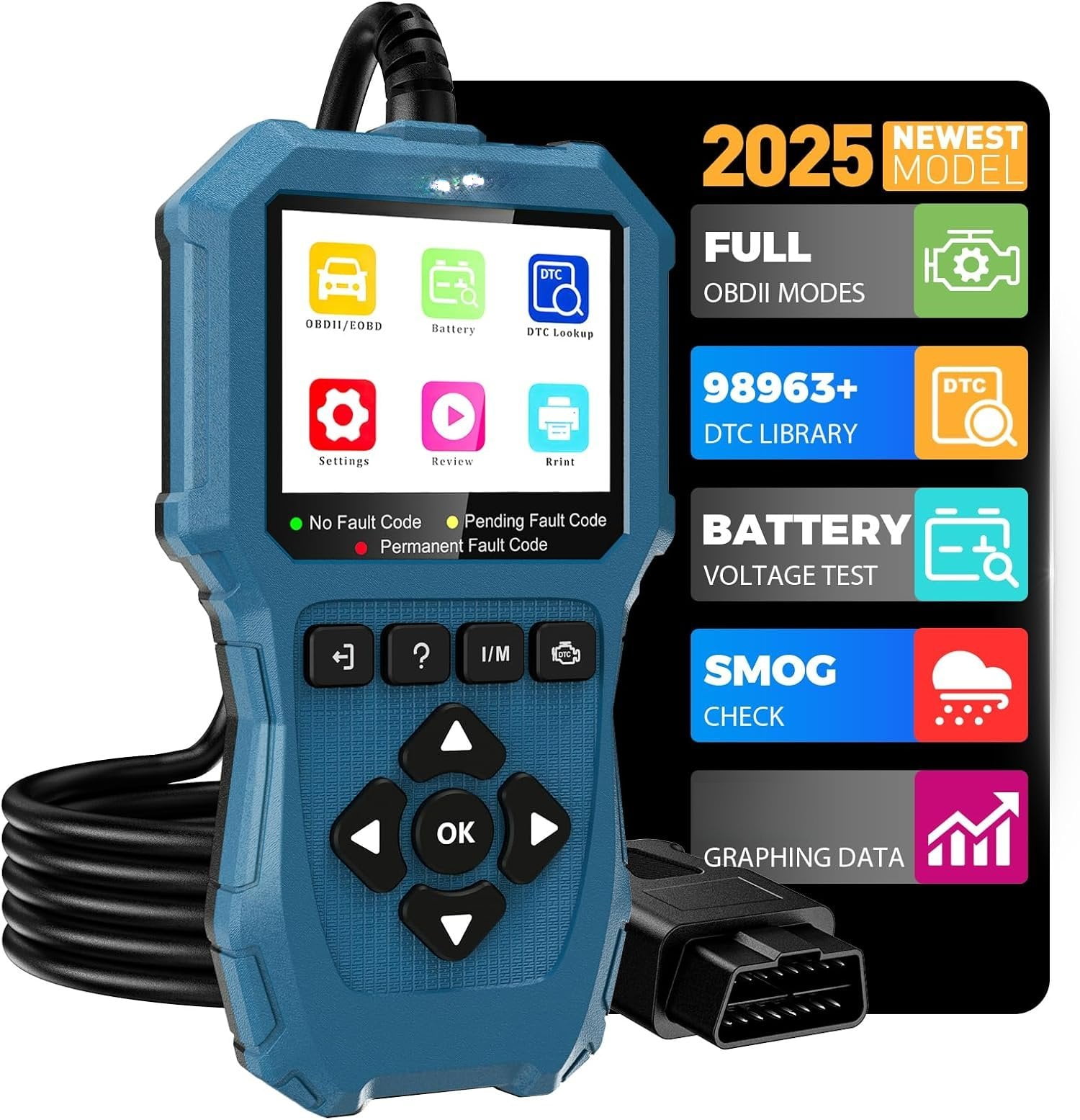 OBD2 Scanner Diagnostic Tool, Check Engine Light Code Reader with Reset ...