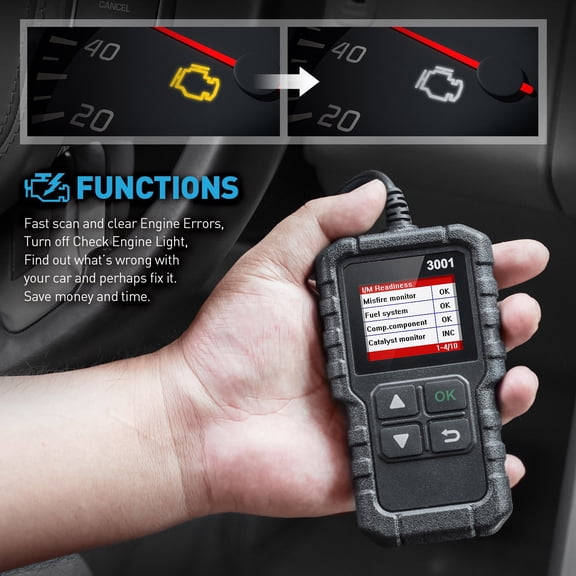 OBD2 Scanner, Engines Reader, CAN Diagnostic Tool, Read Clear Fault Codes, Vehicle Emission Monitor, 1996 and Newer OBDII Compliant Vehicles