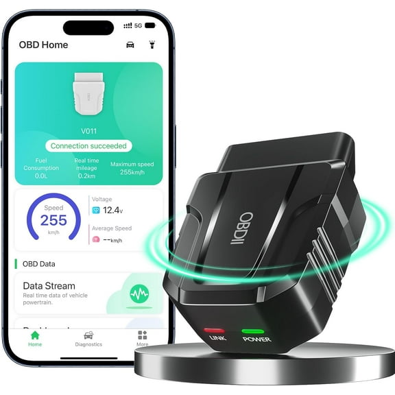 OBD2 Scanner Reader Bluetooth Wireless Auto Diagnostic Scan Tool for iOS & Android Performance Test 5.4 Car Check Engine Code Reader, Clear Error Live Data Reset Exclusive APP