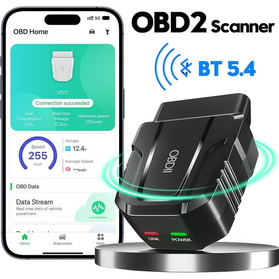 OBD2 Scanner Reader Bluetooth Wireless Auto Diagnostic Scan Tool for iOS & Android for Performance Test Bluetooth 5.4 Car Check Engine Car Code Reader Clear Error Code Live Data Reset Exclusive APP