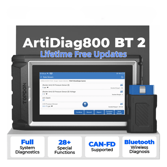 TOPDON AD800BT 2 Car Diagnostic Tool, Bidirectional OBD2 Scanner with 28+ Services, CANFD/FCA AutoAuth, Lifetime Free Updates