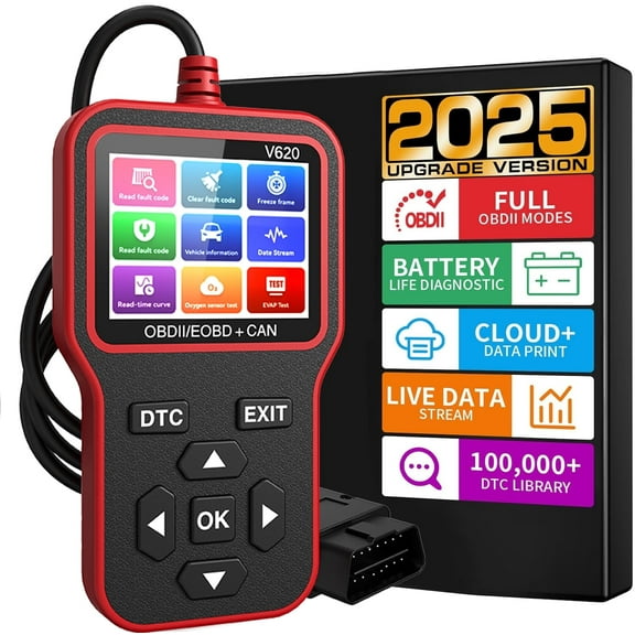 OBD2 Scanner with Upgrade Battery Tester - Diagnostic Tool for Cars That Check Engine Light & Emissions Readiness Read and Clears Vehicle Error Codes for All OBD II Protocol Vehicles Since 1996