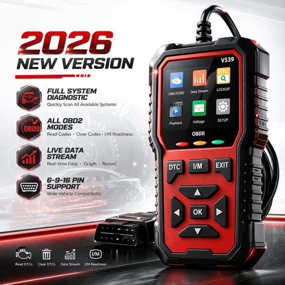 OBD2 Scanner with Full System Diagnostics, Car Code Reader for Live Data, Red 6.18 in