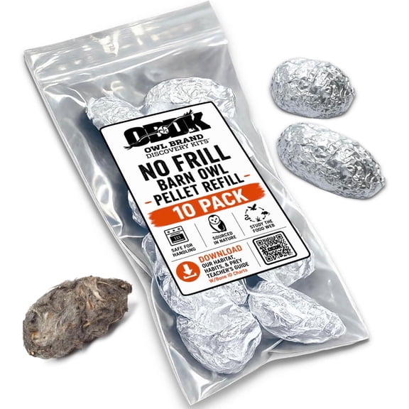 OBDK Barn Owl Pellets for Dissection - 10 Pack Medium Sized (2.0"-Larger) with Tools, Guide, and Charts from Owl Brand Discovery Kits
