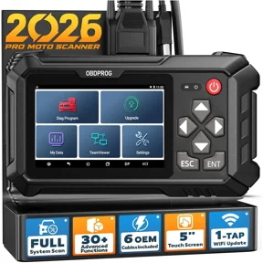 OBDPROG MOTO 100 Motorcycle Scanner Motorbike All System Diagnostic Tool with 30+ Reset Service OBD2 Scanner for Motorcycle Motor Fits for BRP HARLEY HONDA INDIAN POLARIS VICTORY YAMAHA