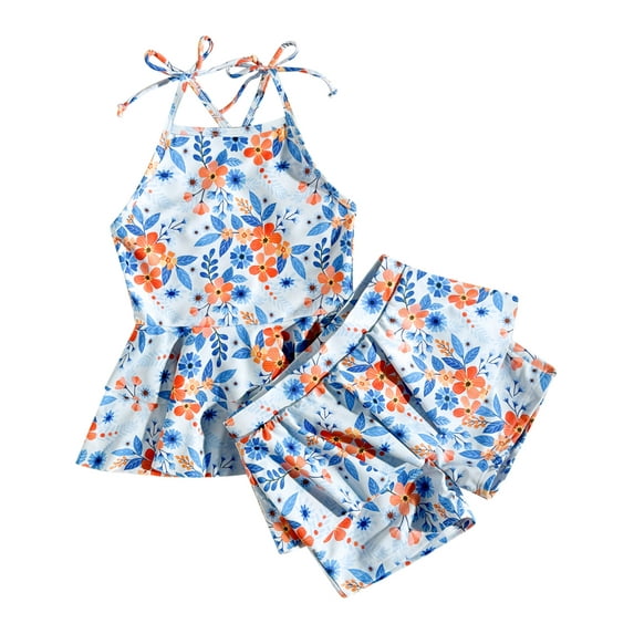 OBEEII 2 Piece Swimwear for Kids Girls Comfy Swim Suit Sleeveless Floral Ruffle Swimming Suit Bathing Wetsuit for 3T-12T