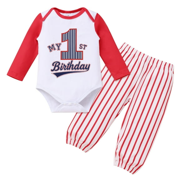 OBEEII Baby Boys First Birthday Outfits One Year Old Birthday Clothes Long Sleeve Romper with Pants Fall Winter Infant Boys Outwear