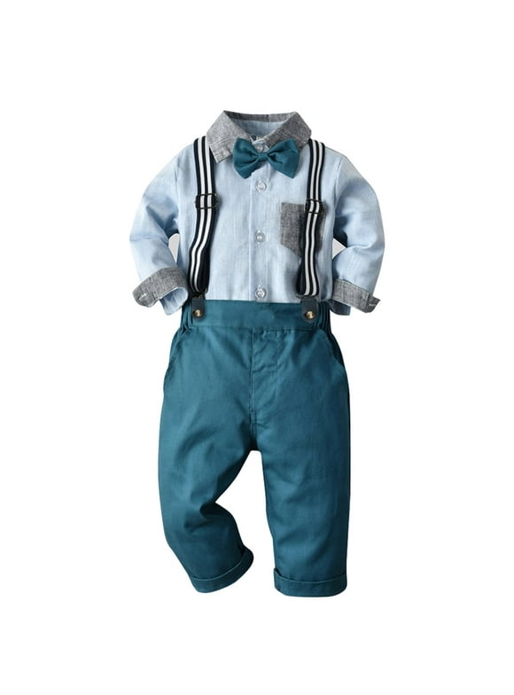 Baby Boys Gentleman Outfits Long Sleeve Shirts with Suspenders Pants Boys Winter Clothes 6M - 5T