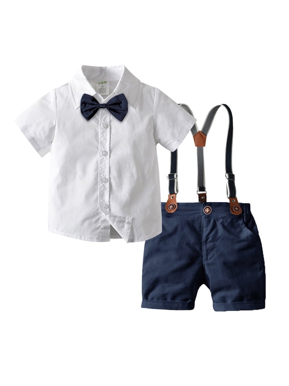 Baby Boys Outfit Short Sleeve Gentleman T-shirt And Shorts Baby Boy Birthday Party Suit Kids Children Holiday Outfits 6-12Months white 1
