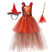 OBEEII Baby Girl Halloween Dress Up Witch Costume Kids Girls Tutu Dress Cosplay Outfits With A Solid Color Cape And A Tulle L orange