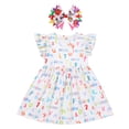 thumbnail image 1 of OBEEII Back to School Dress for Girls Toddle Kids Flutter Sleeve Casual Outfits Pencil Apple Print School Dress Clothes with Bow Headband 6-7 Years White, 1 of 10