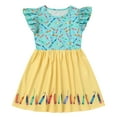 thumbnail image 1 of OBEEII Toddle Kids Back to School Dress for Girls Flutter Sleeve First Day of School Casual Outfits Pencil Apple Print School Dress Clothes 6-7 Years Blue Yellow, 1 of 10
