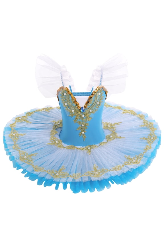 Ballet Dance Dresses for Little Girls Sequins Ballerina Leotard Flutter Sleeve Princess Tutu Dresses with Accessories