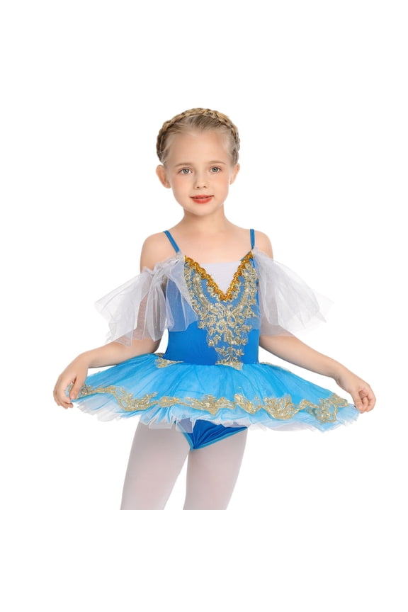 Ballet Leotards Dresses for Little Girls Ballerina Tutu Dresses with Platter Ruffle Sleeve Skirted Dance Dress Stage Performance Outfits