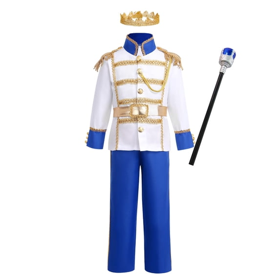 OBEEII Boys Prince Charming Costume Halloween Cosplay Prince Dress up Birthday Royal Prince Outfits for Toddler Child 3-4 Years Blue 5pcs