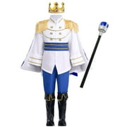 OBEEII Boys Prince Charming Costume Halloween Cosplay Prince Dress up Birthday Royal Prince Outfits for Toddler Child 3-4 Years Blue 7pcs
