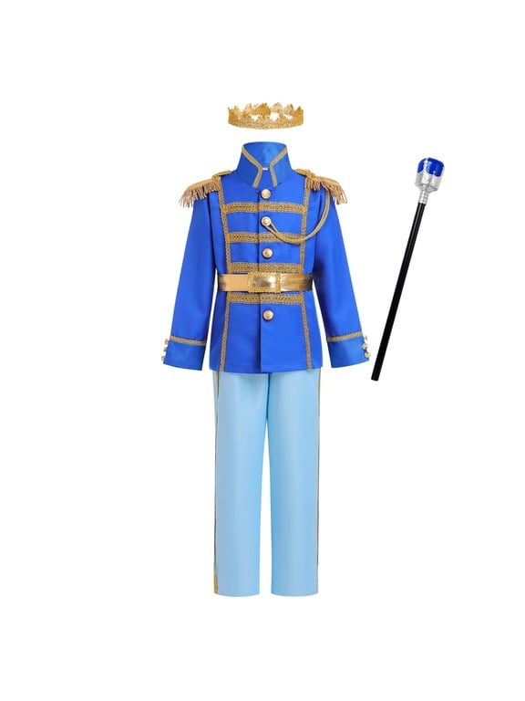 Boys Prince Charming Costume Halloween Cosplay Prince Dress up Birthday Royal Prince Outfits for Toddler Child 3-4 Years Light Blue 5pcs