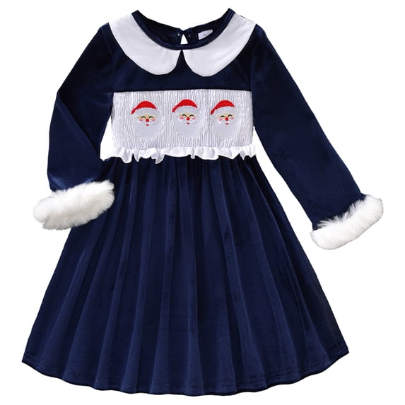 OBEEII Christmas Dresses for Infant Girls Long Sleeve Ruffle Dresses Velour A-Line Dresses Cute Causal Daily Outfits