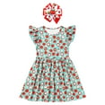 thumbnail image 1 of OBEEII Back to School Dress for Girls Toddle Kids Flutter Sleeve Casual Outfits Pencil Apple Print School Dress Clothes with Bow Headband 4-5 Years Green, 1 of 10