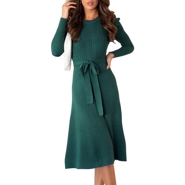 OBEEII Dresses for Women Fall Winter Long Puff Sleeve Sweater Dresses