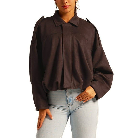 OBEEII Fall Winter Coats for Womens Suede Jacket Trendy Bomber Jackets Leisure Streetwear Outwear