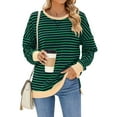 thumbnail image 1 of OBEEII Fall Winter Sweatshirts for Women Long Sleeve Crew Neck Striped Pullover Tops Loose Casual Athletic Tee Shirts, 1 of 7