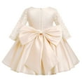 thumbnail image 1 of OBEEII Flower Girls Dresses Bow Knot Satin Dress Lace Sleeve Pageant Party Dress for Wedding Ball Gown Communion, Champagne Size 6M-6T, 1 of 8