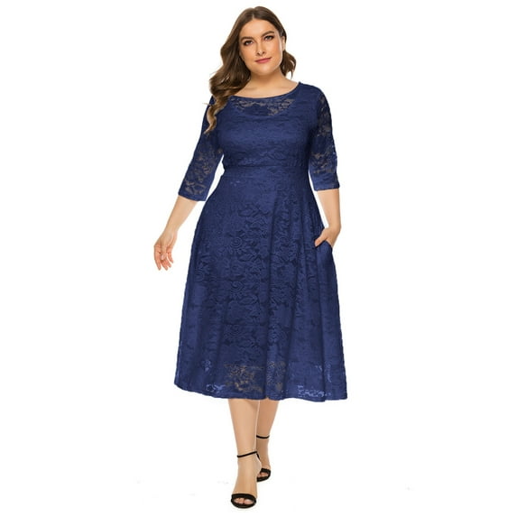OBEEII Formal Dresses for Women Plus Size Dresses Flowy Floral Lace Dressy Elegant Maxi Dress with Pockets for Business Work