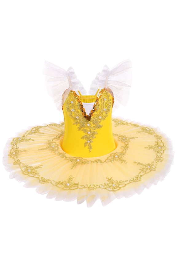 Girls Ballet Leotards Ruffle Sleeve V Neck Ballerina Dance Outfits Dancewear with Hair Clip and Armbands